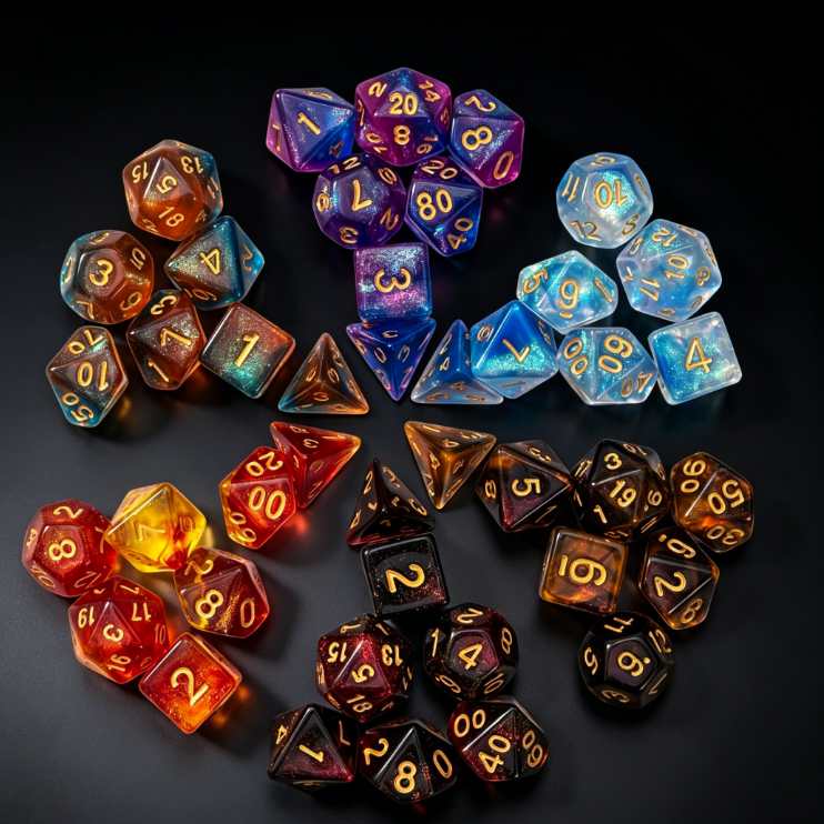 Chameleon Shimmer Acrylic Polyhedral Dice Set, Glitter Swirl Resin DND Dice for Tabletop RPG Board Games