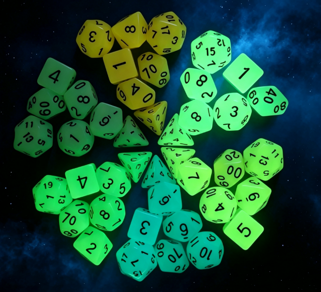 Luminous Glow In The Dark Acrylic Polyhedral Dice Set, Fluorescent DND Dice for Night Tabletop RPG Board Games