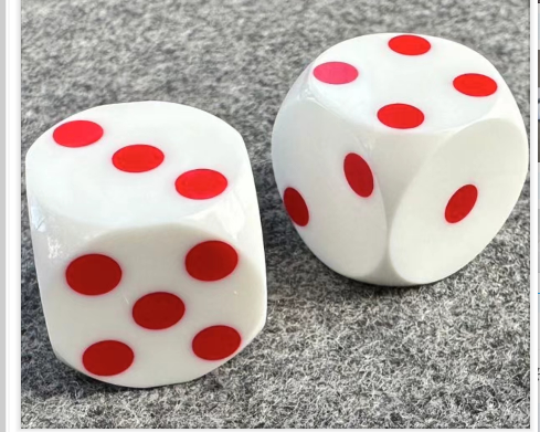 Solid Opaque White D6 Backgammon Dice with Red Pips, Precision Gaming Dice for Table Board Game