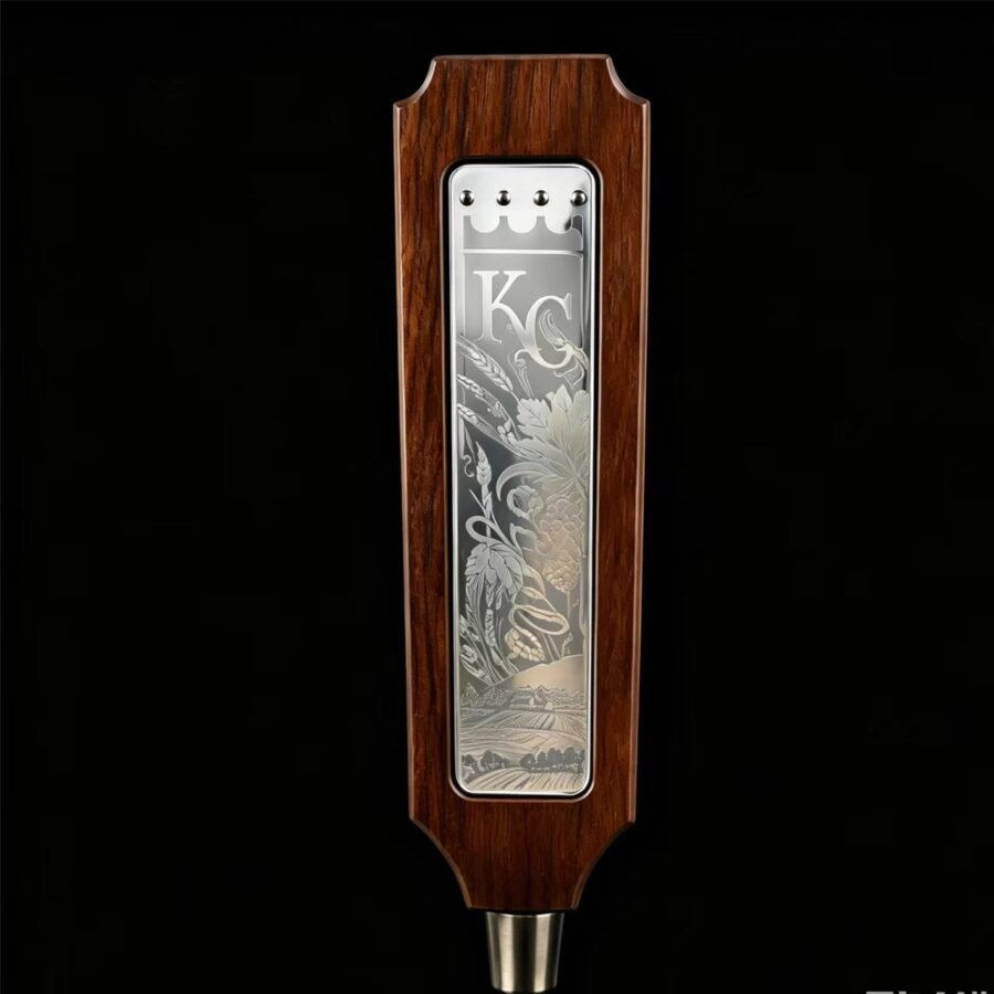 Solid Wood Beer Tap Handle with Embedded Engraved Metal Plate, Rectangle Custom Metal Inlay Draft Tap Handle for Brewery & Bar