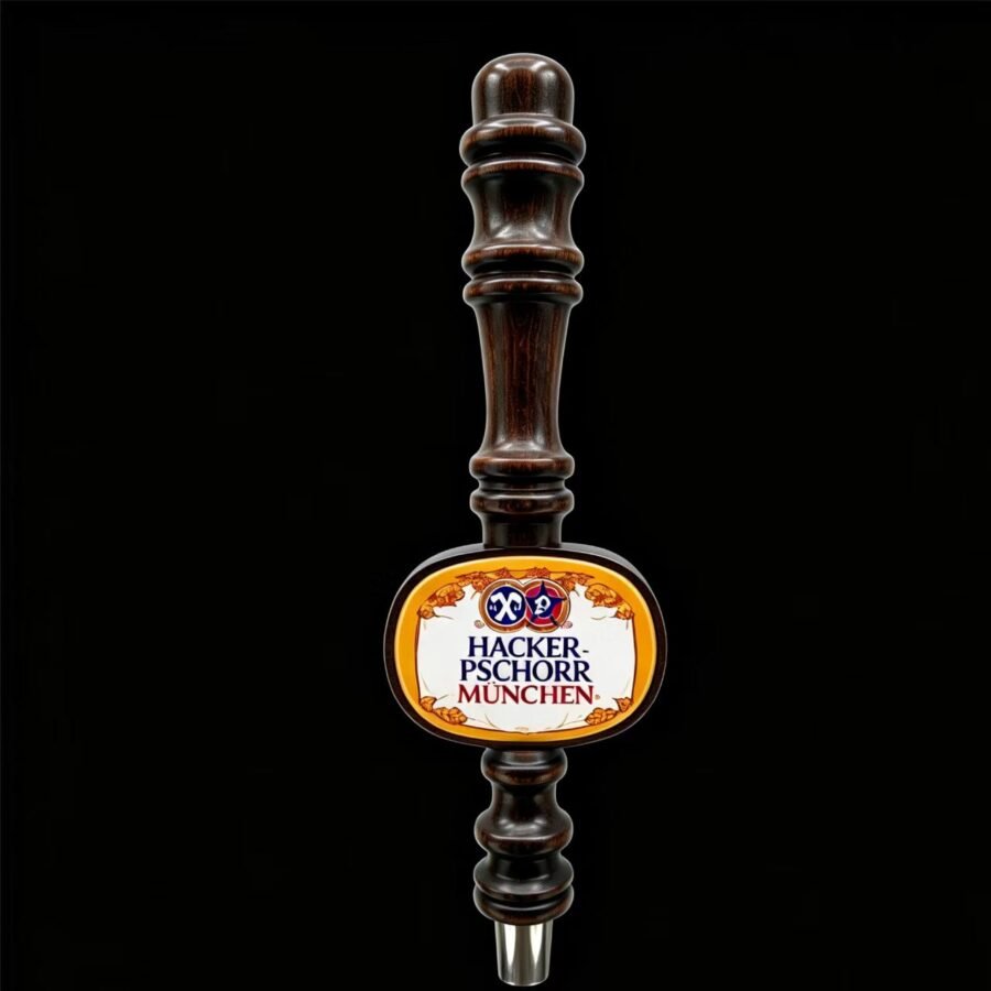 Turned Solid Wood Beer Tap Handle with Oval Emblem Plate, Vintage Carved Wooden Draft Tap Handle for Pub & Home Bar