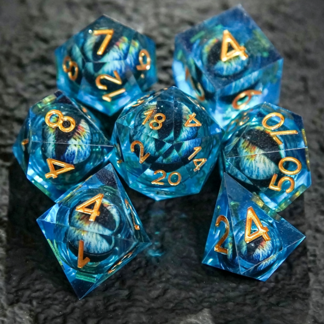 Liquid Core Moving Eye Resin Polyhedral Dice Set, Floating Liquid Quicksand DND Dice for Tabletop Role Playing Games