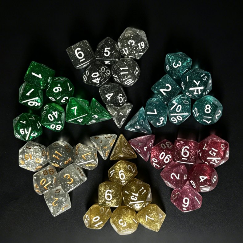 Pearlescent Glitter Acrylic DND Dice Set | Shimmer Polyhedral RPG Dice