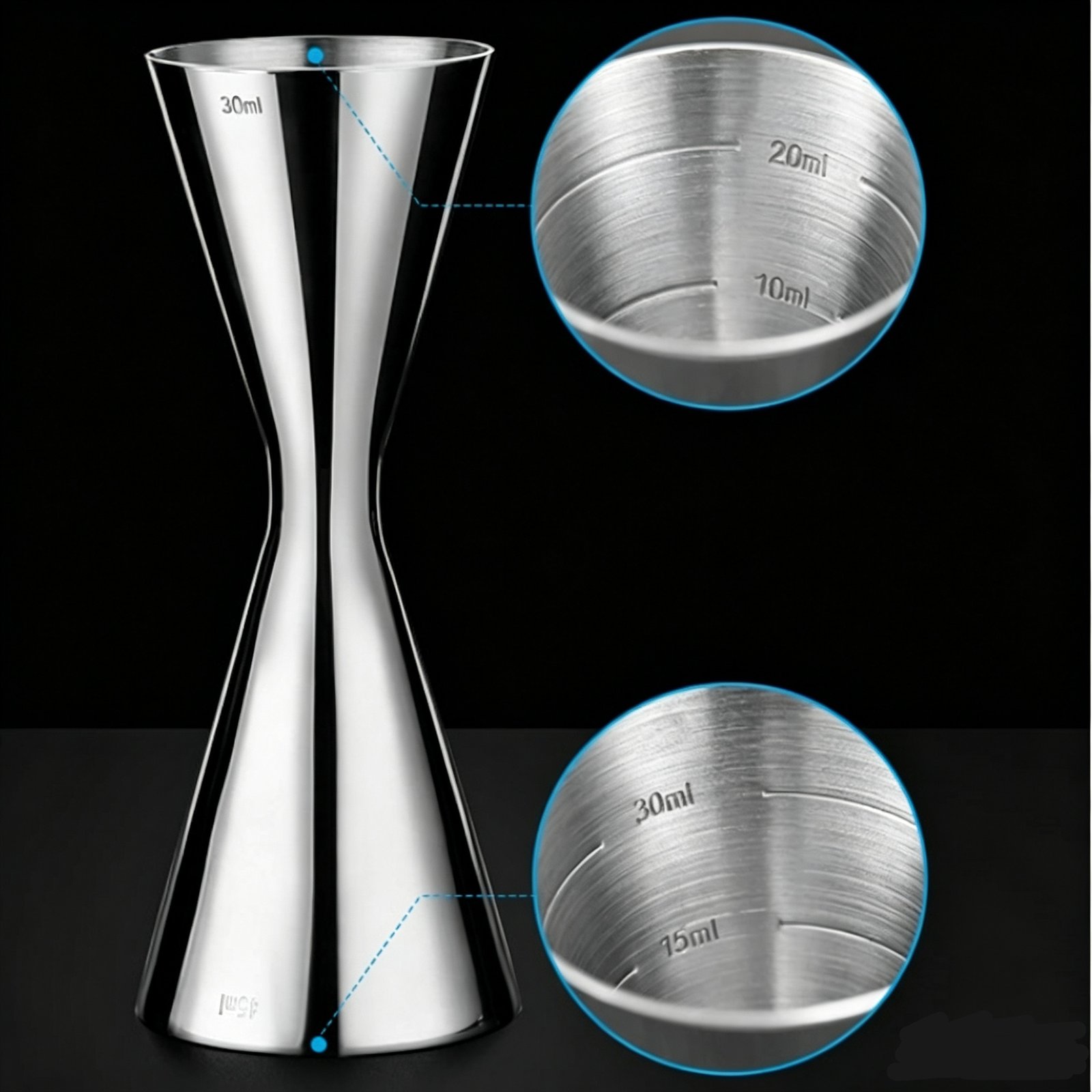 304 Stainless Steel One‑Piece Double‑Ended Cocktail Jigger With Inner Etched Scale