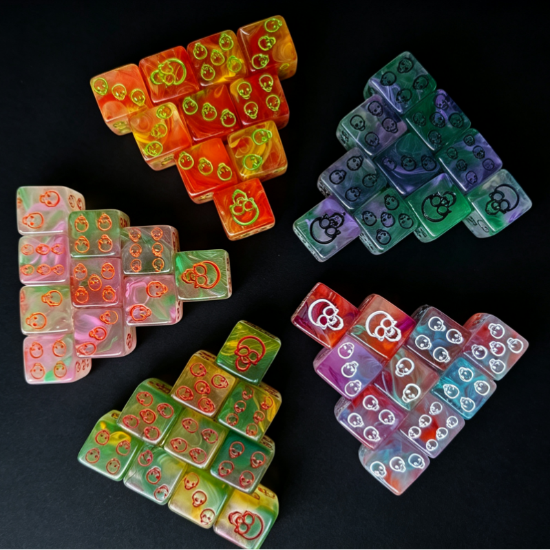 Skull Symbol D6 Dice Set‑Marbled Acrylic Wargaming Dice for Warhammer